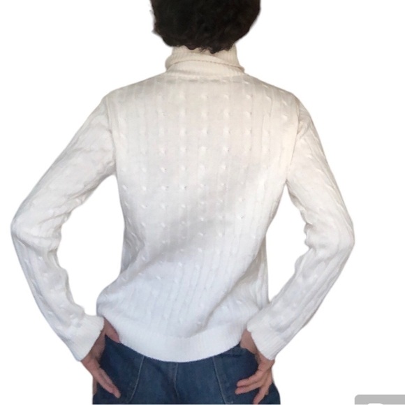 Ivory Cable Knit Turtleneck 100% Cotton  Sweater - Picture 3 of 11